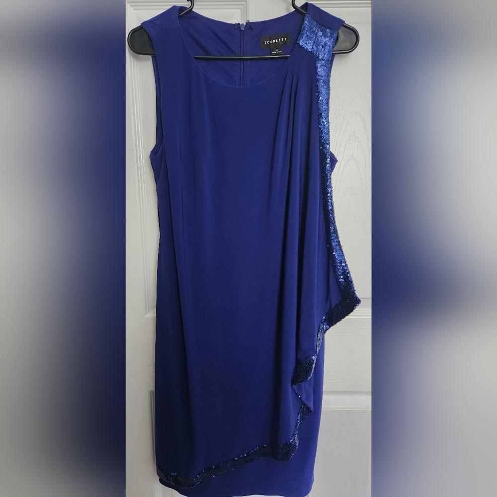 Scarlett Blue Asymmetrical Sequin Cocktail Gown